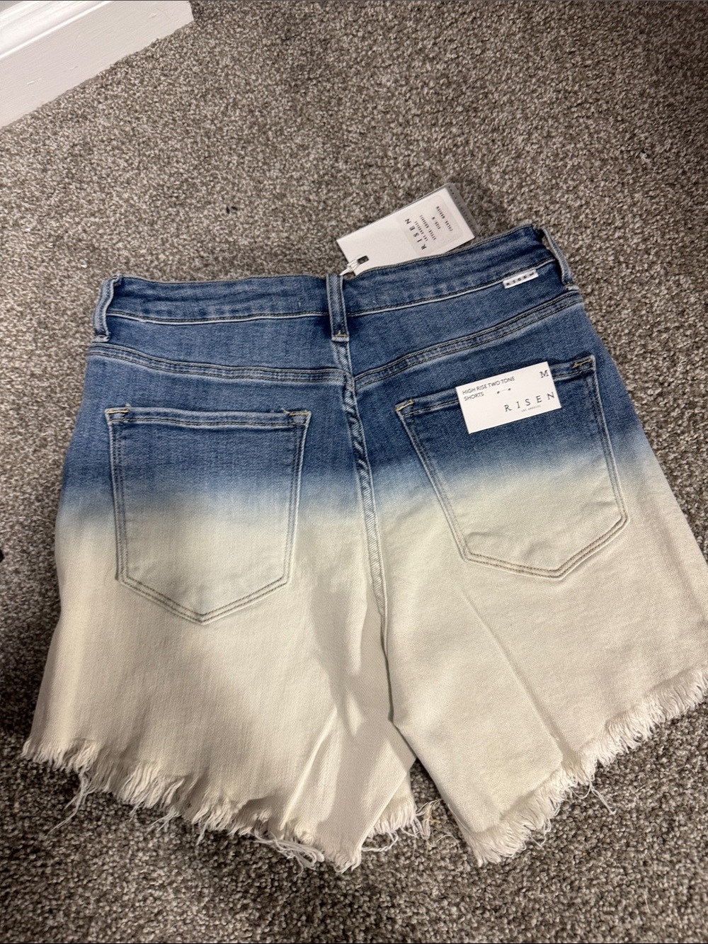 Risen Two-Tone Ombre Denim Shorts in Blue and White - Picture 4 of 7